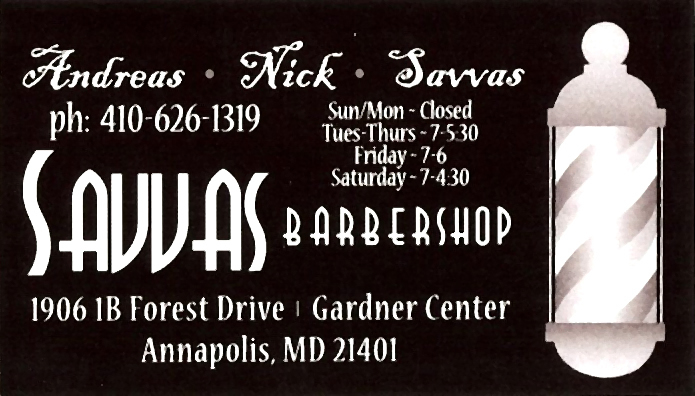 Historic Savvas Barbershop sign and business card image